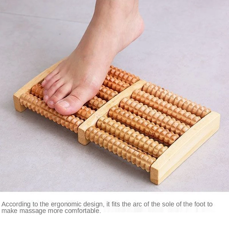 Masajeador de pies de madera de 6 filas, rodillo Shiatsu para aliviar el dolor y el estrés, rodillo masajeador para el cuidado de los pies, terapia de salud, herramienta de masaje relajante