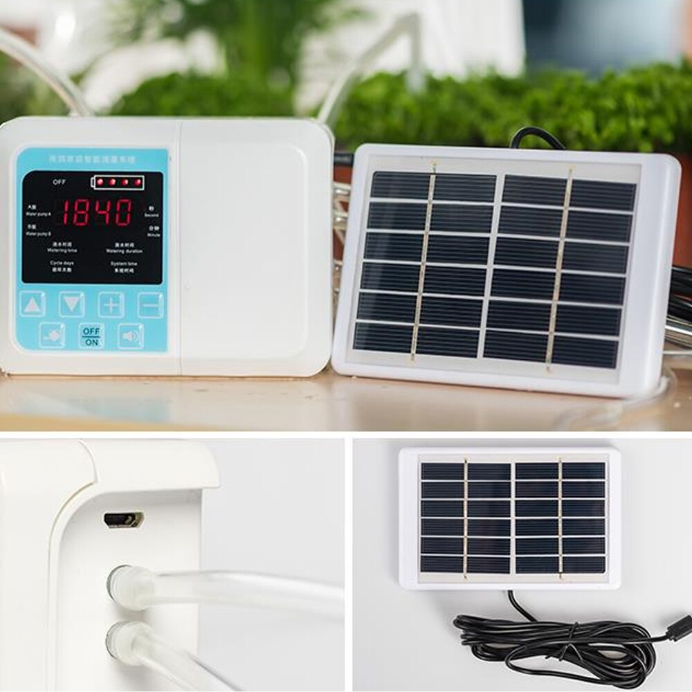 Intelligent Garden Automatic Watering Device Solar Energy Charging Potted Plant Drip Irrigation Water Pump Timer System