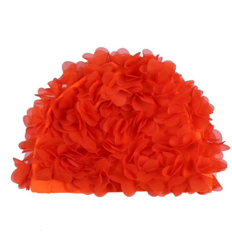 Women Three dimensional flower petals ladies swimming cap Vintage Floral Swimming Hat Flower Female Bathing Cap: O