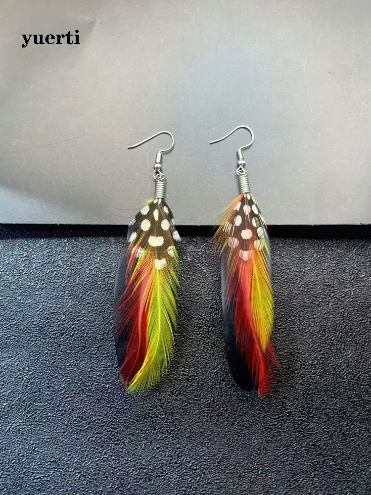 Paquete europeo y americano, pendientes bohemios de plumas de pavo real, pendientes nacionales femeninos, joyería de hadas bohemias: YU9