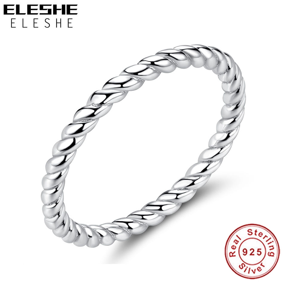 ELESHE, anillo giratorio de cuerda apilable de Plata de Ley 925 auténtica para mujer, anillo de compromiso, anillo de boda, joyería de femenina