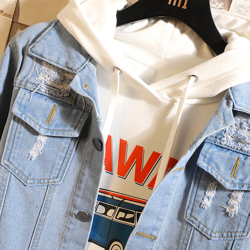 Men Jacket 2020 Spring and Autumn New Fashion Casual Hole-solid Color Slim Denim Jackets Men