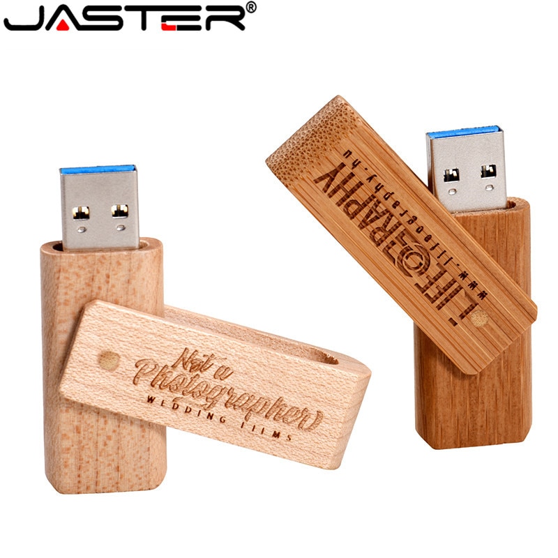 Jaster 4 Model Draaien Houten Logo Usb Flash Drive 4 Gb 8 Gb 16 Gb 32 Gb 64 Gb Usb 2.0 Logo Graveren