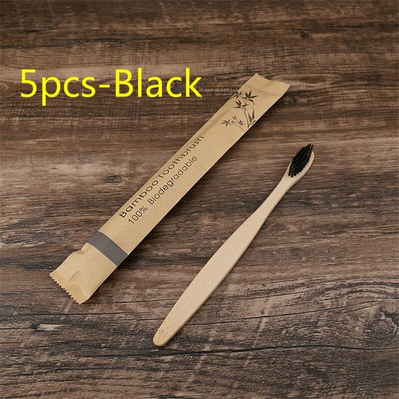 5/10Pcs Milieuvriendelijk Tandenborstel Bamboe Resuable Tandenborstels Draagbare Volwassen En Tieners Zachte Training Tandenborstels: 5pcs-Black