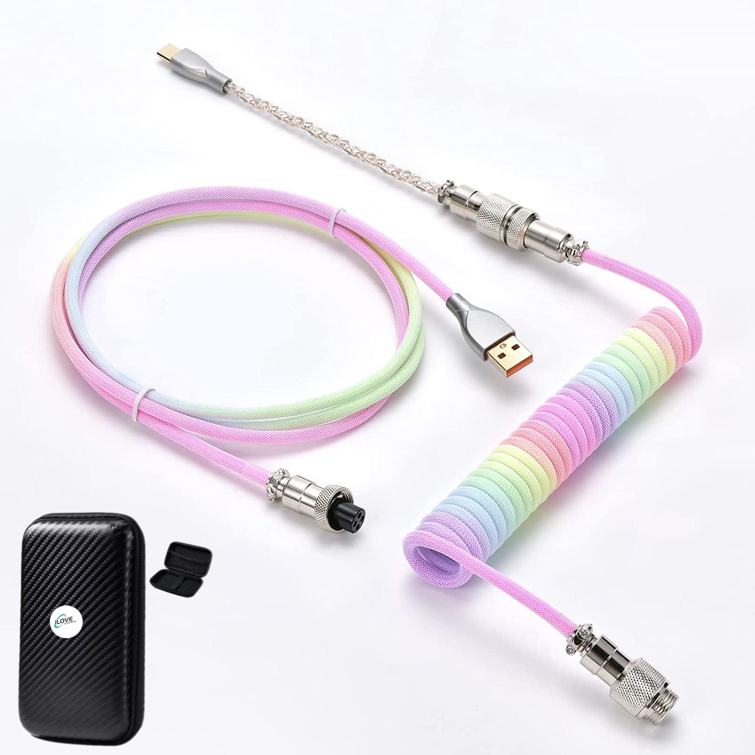 Lighting Coiled Keyboard Cable USB C Cable with RGB Line Mechanical Keyboard Cable Double-Sleeved Aviator Keyboard Cable: Other