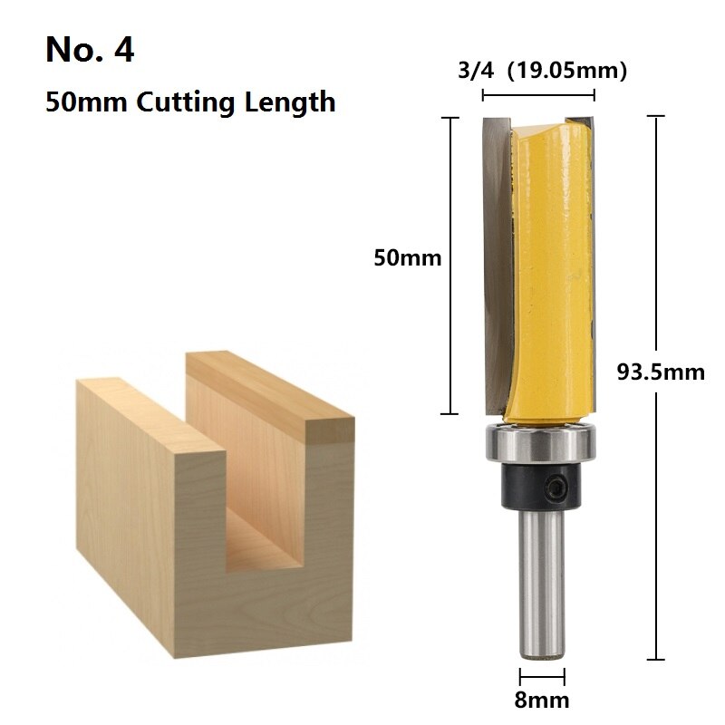 Xcan 1pc 8mm skaft flush trim skabelon fræser bit lige slids fræser hårdmetal endefræser træbearbejdning fræser bits: 50l