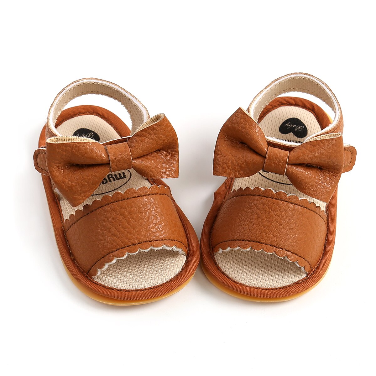 Sandales pour bébé, chaussures de marche à nœud papillon de couleur unie pour filles, blanc/marron/noir/rose pour été, 0-18 mois: Marron / 13-18 mois