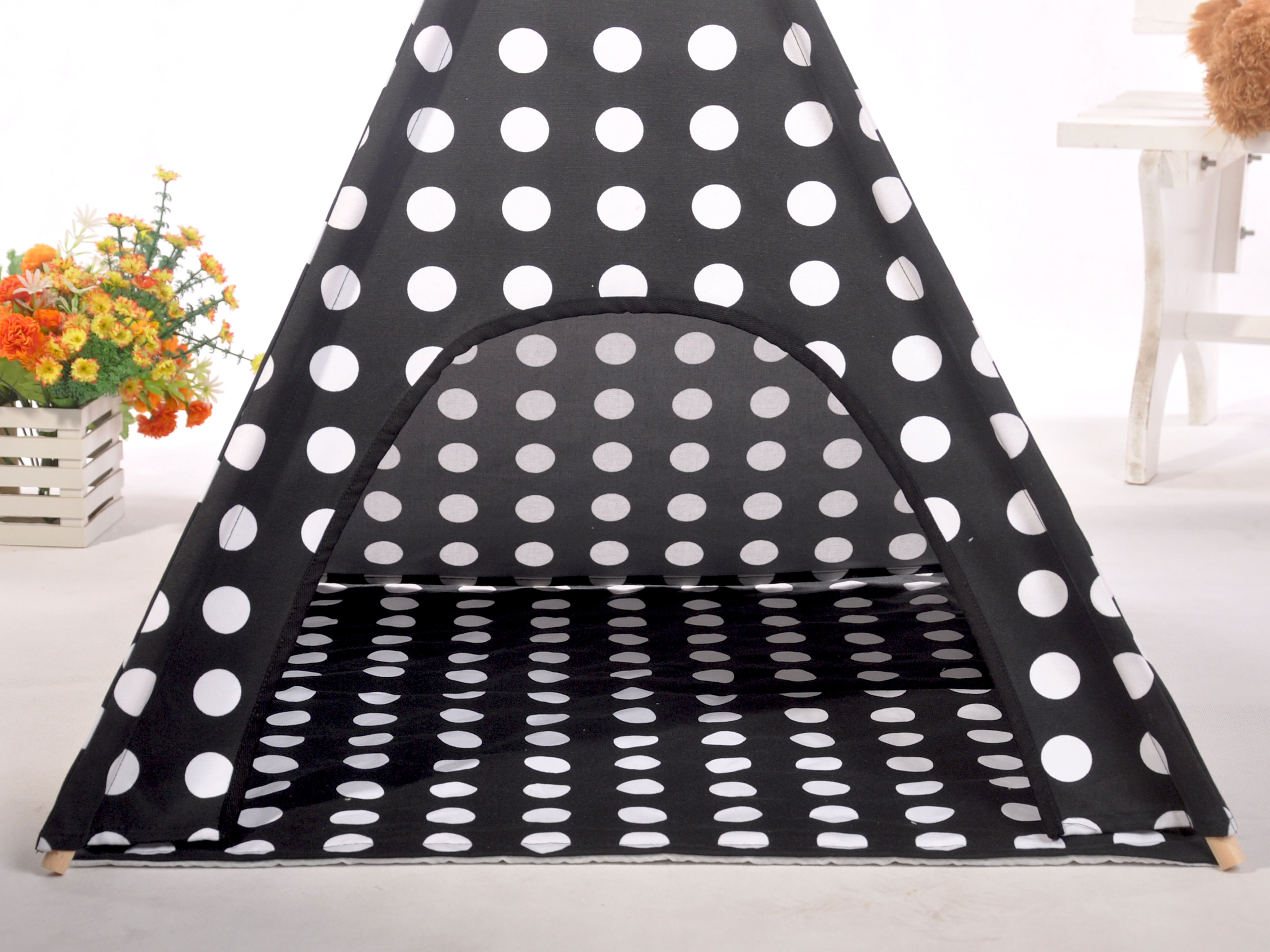 Polka dot Canvas Teepee for Dogs Cat Teepee Tent Tipi Teepee Bed