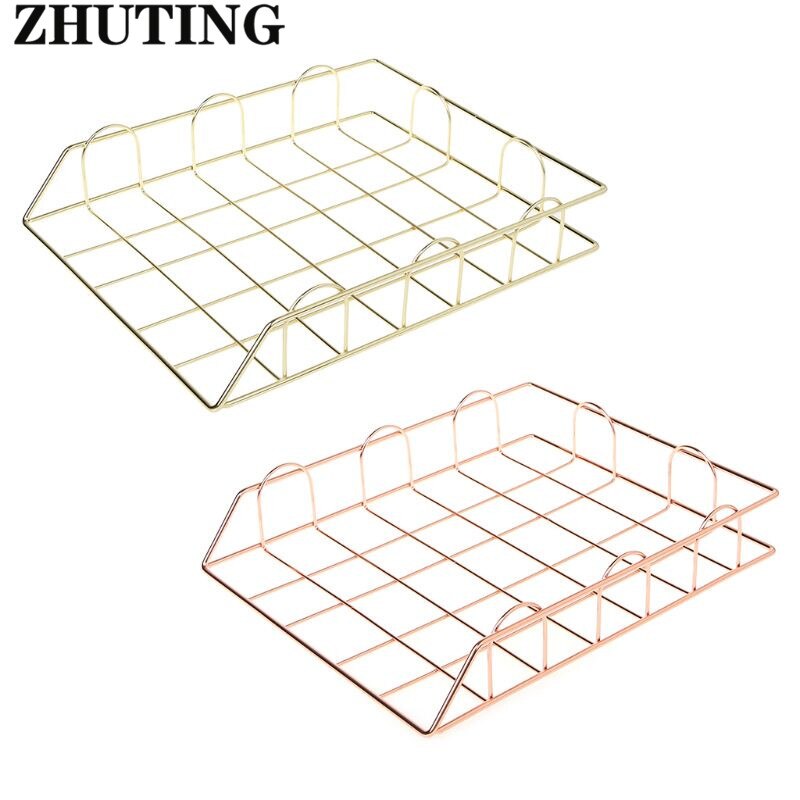 Folding Wrought Iron Letter Magazine Newspaper Holder Storage Rack File Tray for Office Desk Organizer Supplies Storage Rack