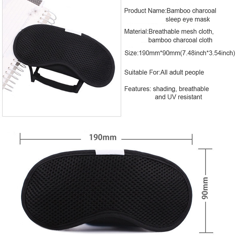 3D Slaapmasker Eyepatch Zachte Eye Slaapmasker Bamboe Houtskool Ademend Reizen Kantoor Elastische Verstelbare Slapen Aid Blindfold