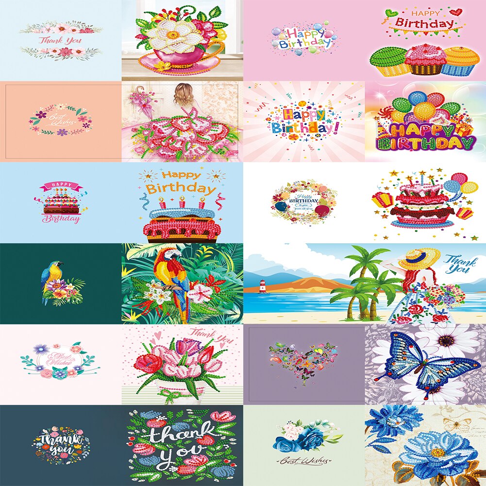 12pcs DIY Diamond Painting Greeting Cards Birthday Thanks Postcards Decor Wedding Festivals