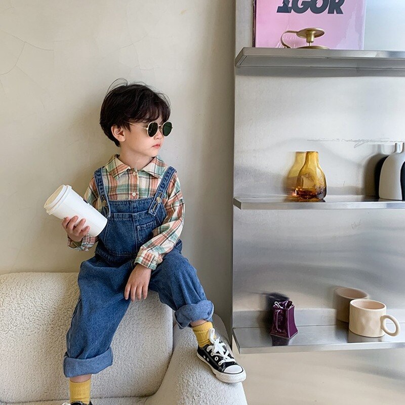 Tuta casual in denim per bambini primavera autunno bambini tasche larghe pagliaccetti