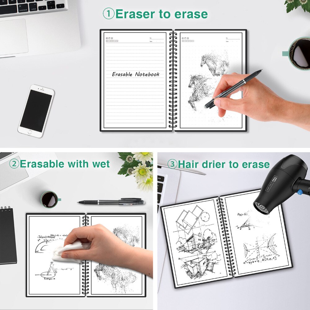 Original Smart Reusable Erasable Notebook Pens Extra Fine Smooth 0.5mm Gel Black Red Ink Refill Kids Office Supplies