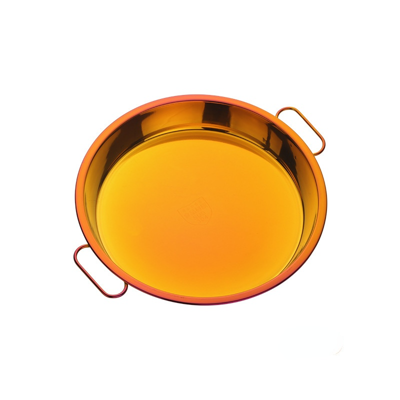 304 Stainless Steel Plate Color Plate Disc with Handle Steam Plate Stainless Steel Liangpi Plate Kithchenware: L Red Gradient