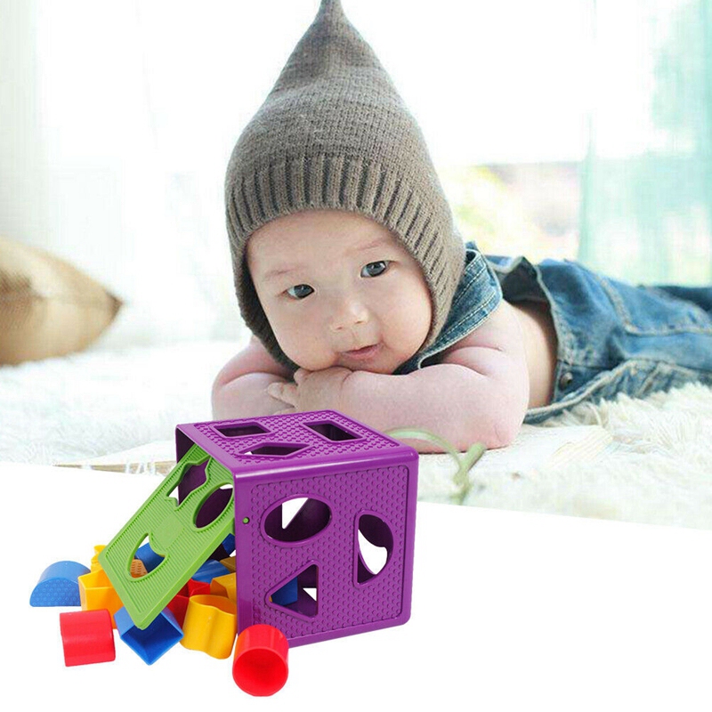 Square Baby Blocks Shape Sorter Toy Blocks Multi Shapes Color Recognition Toys Box