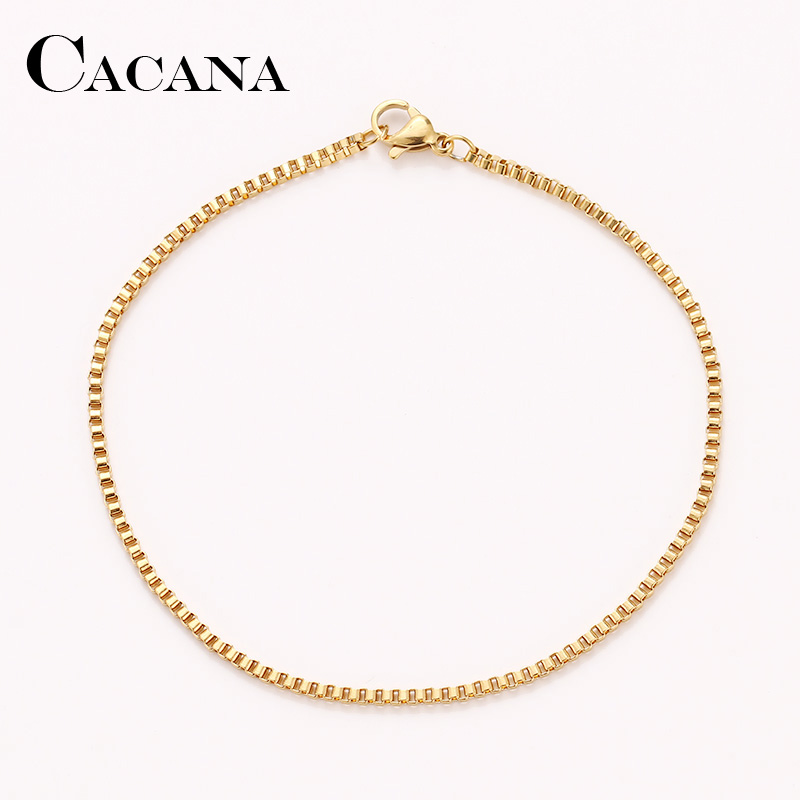 Cacana Rvs Ketting Armbanden Voor Man Vrouwen Goud Zilver Kleur Voor Hanger 0.2 Cm Vierkante Gesp Donot Vervagen Sieraden n1794