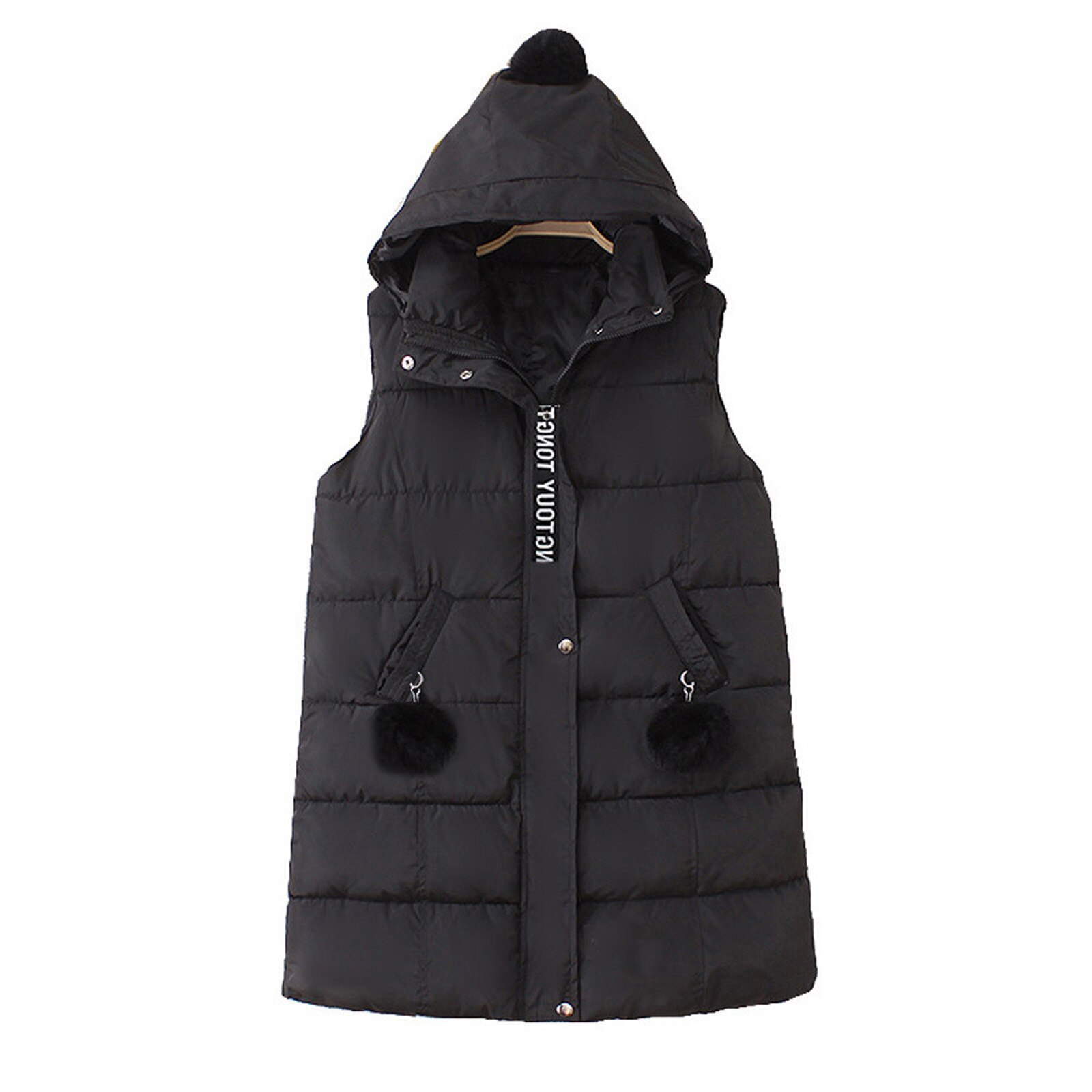 Sleeveless Jacket Woman Plus Size Hooded Padded Vest Woman Black Sleeveless Down Jacket Veste Femme Hiver Outwear Coat