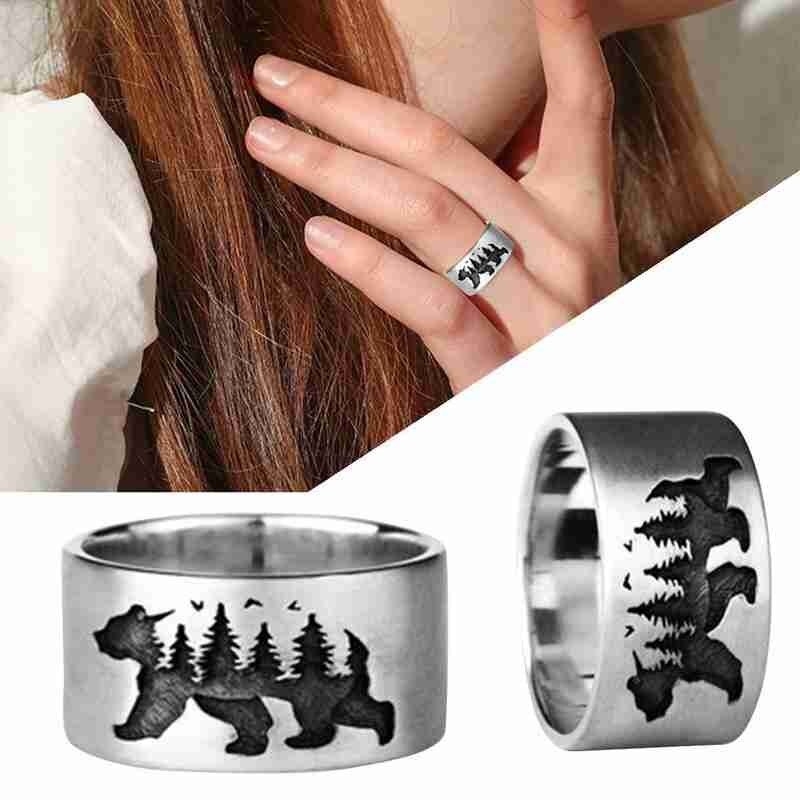 Stücke Jahrgang drucken Weiß Bär Wald Ring Für Frauen retro Schmuck Weibliche Ebene Legierung Party Punk Männer Silber s9S1
