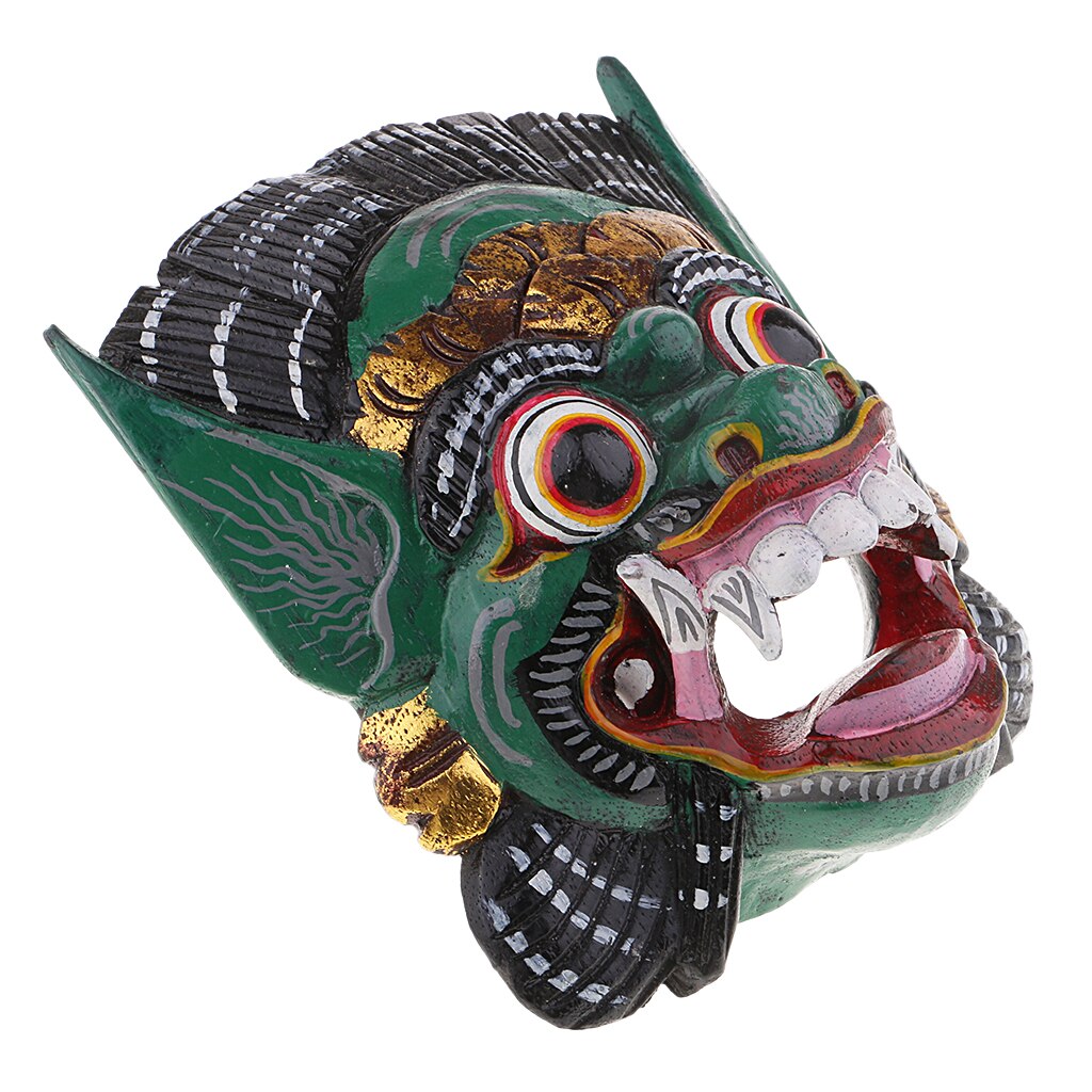 Collectibles Thailand Wooden Hand Carved Facial Mask Wall Hanging Art: Green