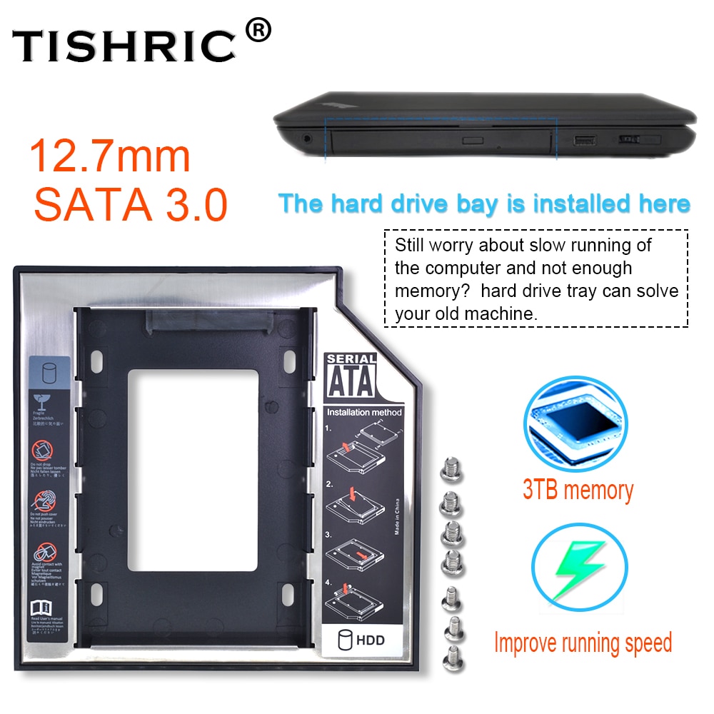 Tishric Plastic Aluminum Optibay 12.7mm SATA 3.0 2.5" HDD Caddy Universal Enclosure Adapter DVD HDD For Laptop Cd ODD Hard Disk