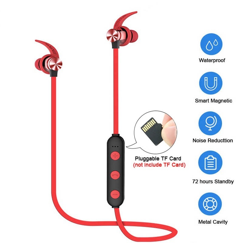 XT22 Sports Bluetooth Earphone Magnetic Attraction Wireless Headset Support TF SD Card Stereo Bass Waterproof Headphone With Mic