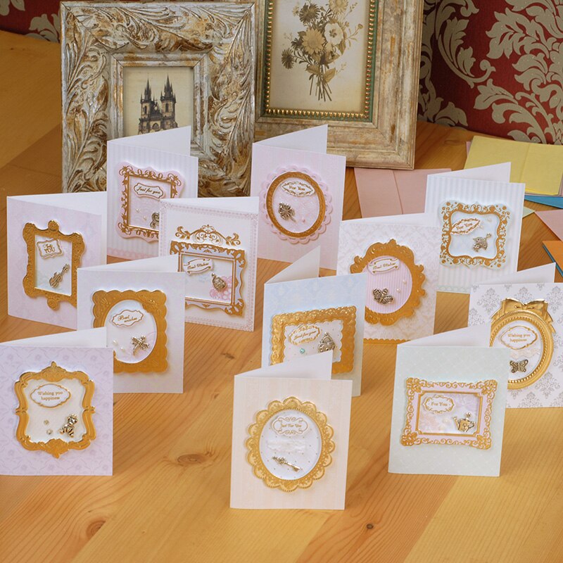 vintage frame cards paper gold frame mini greeting cards 3d handmade birthday wedding messsage cards