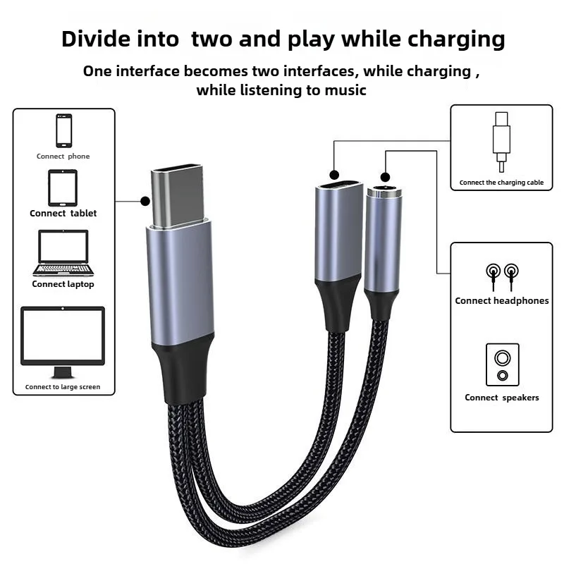 2-in-1 USB C auf 3,5 mm Kopfhörer- und Ladegerät-Adapter, USB C PD 3.0-Anschluss auf Aux-Audio-Buchse, Schnelllade-Dongle-Kabel