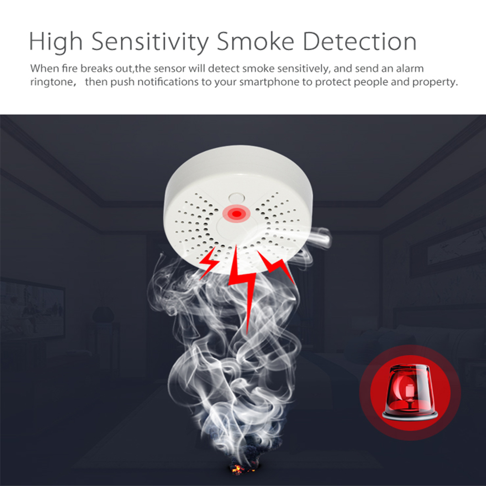 Wifi Smoke Detector Alarm Sensor Wireless Security Alarm System APP Remote Control Alerts IoT Device Tuya Smart Home