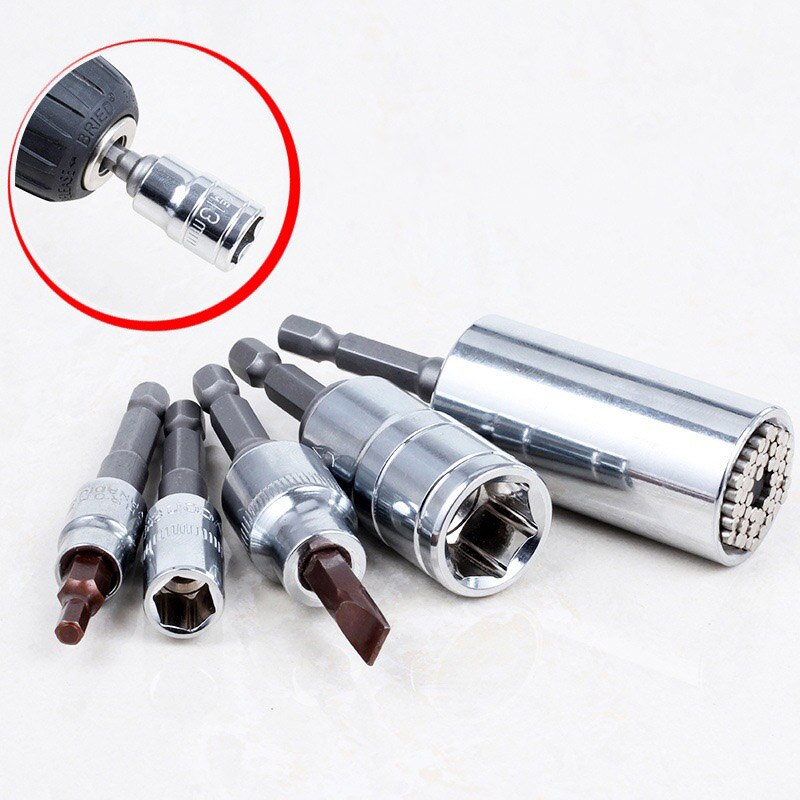3Pcs/Set Socket Adapter Hex Shank To 1/4" 3/8" 1/2" Extension Drill Bits Chrome Vanadium Steel Bar Hex Bit Set Power Tools