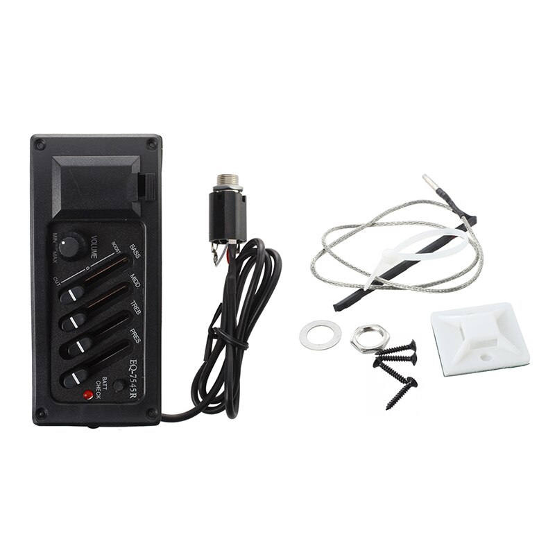 Complete Kit EQ Pre-Amp plus Pickup for Acoustic Guitar 7545R-4 Bands plus Colume Control, Supplied with A Battery Box