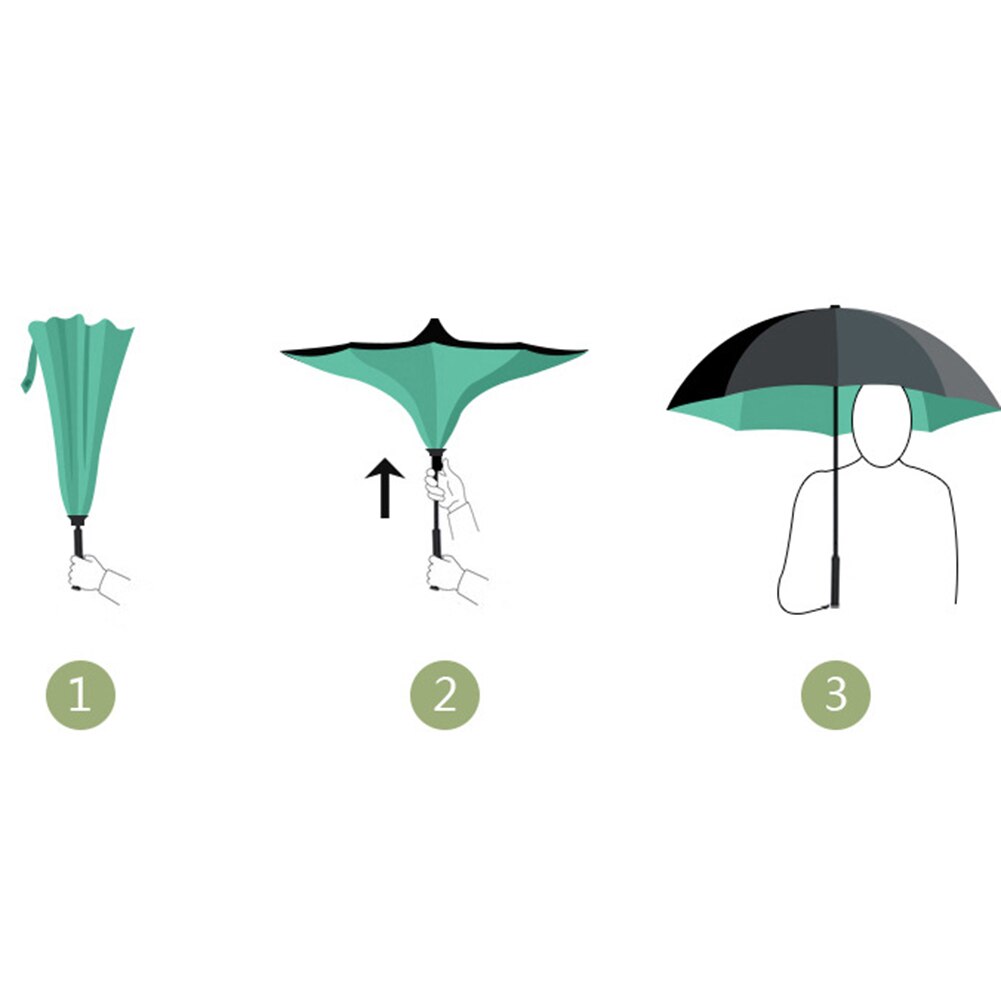 Lady Double Layer Anti-UV Windproof C-Shaped Handle Reverse Folding Umbrella Man Women Sun Rain Car Inverted Upstanding Umbrella