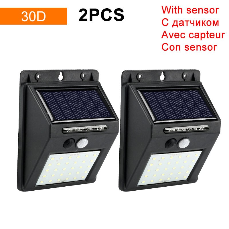 Waterproof PIR Motion Sensor Solar Light 20 30 48 60 96 LED Rechargeable Security Solar Lamp Outdoor Emergency Wall Light: 30D-2Pcs