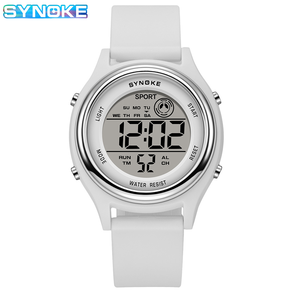 SYNOKE Kleurrijke kinderen zeven lichten horloges sport studenten digitaal horloge voor kinderen waterdicht elektronisch horloge schokbestendig: WHITE