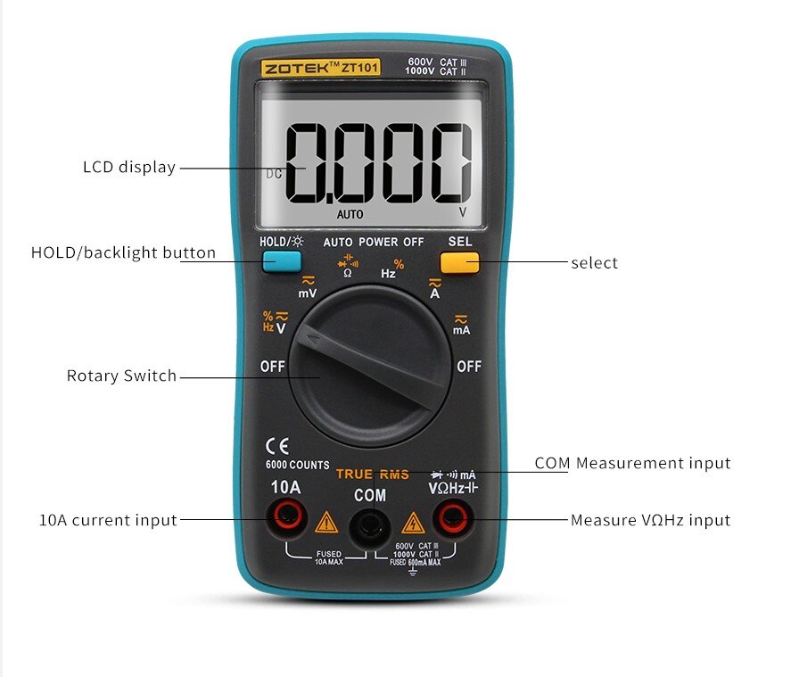 Digital Multimeter Backlight AC/DC Ammeter 6000 counts AC/DC Ammeter Voltmeter Ohm Portable Meter voltage meter