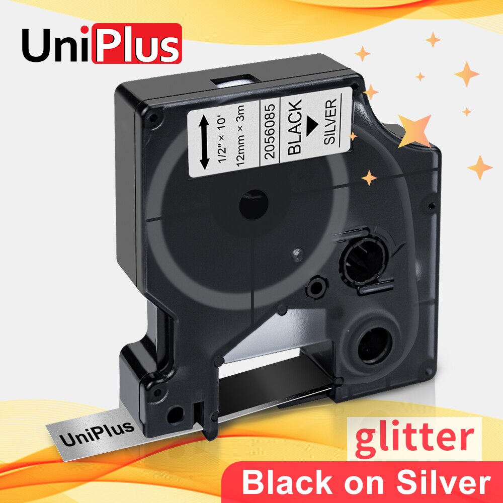 UniPlus 12mm Label Tape Compatible Dymo Label Maker D1 Tape Shiny Black on Silver Printer Ribbon for Dymo Labeller 360D 100 450