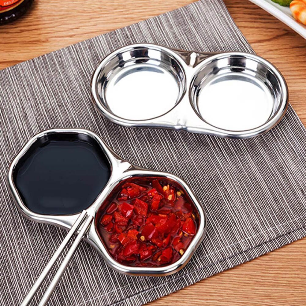 Acier inoxydable assaisonnement plat salade Sauce trempage plat plateau bol cuisine vaisselle vinaigre séparé Snack assiettes