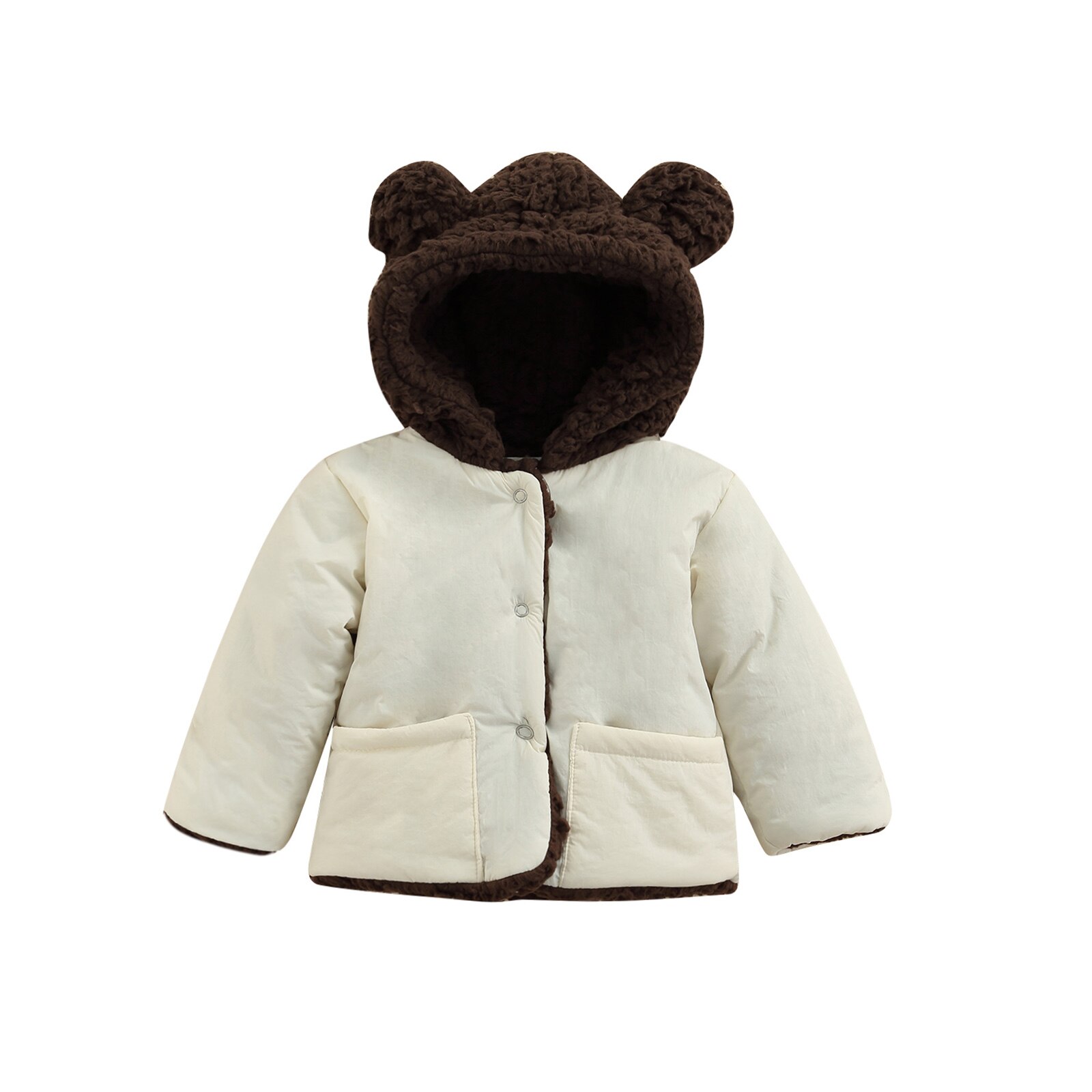 Inverno crianças meninas meninos engrossar jaquetas criança algodão pequeno urso decorar com capuz outerwear infantil crianças casacos roupas: Marfim / 12 m