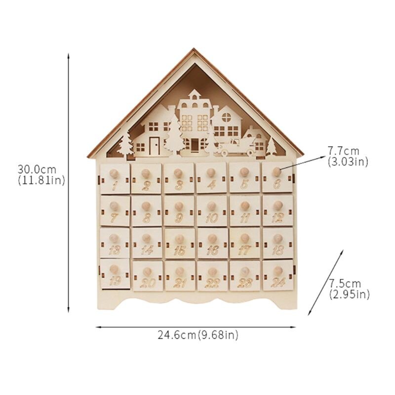 Christmas Snowman Wooden Advent Calendar Countdown Decor 24 Drawers w/ LED Light HXBC