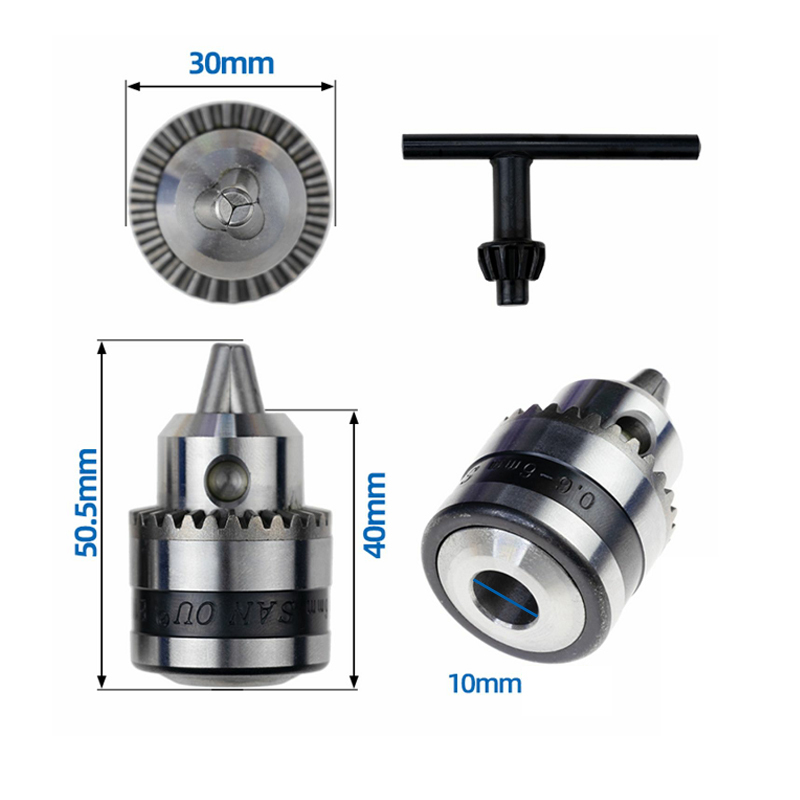 Mini Electric Drill Chuck 0.6-6mm Mount B10 Taper Connector Rod Motor Shaft Chuck For Drill With Adapter Key Wrench Power Tool