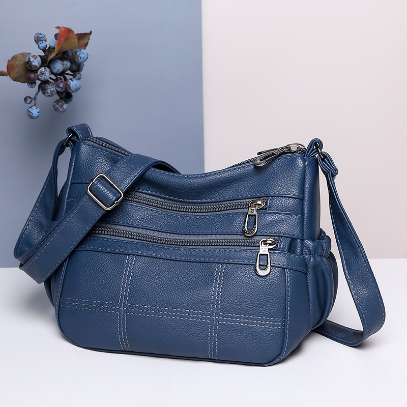 retro-taschen für damen, klassische Bote-Taschen, schultertaschen, schlichte damen-crossbody-handtaschen aus pu-leder: Blau