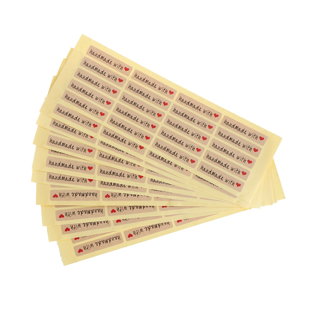 200 stuks/partij handgemaakt met liefde rood hartpatroon verpakkingsetiketten zelfklevende stickers diy sluiting voedselverpakkingszakken sticker