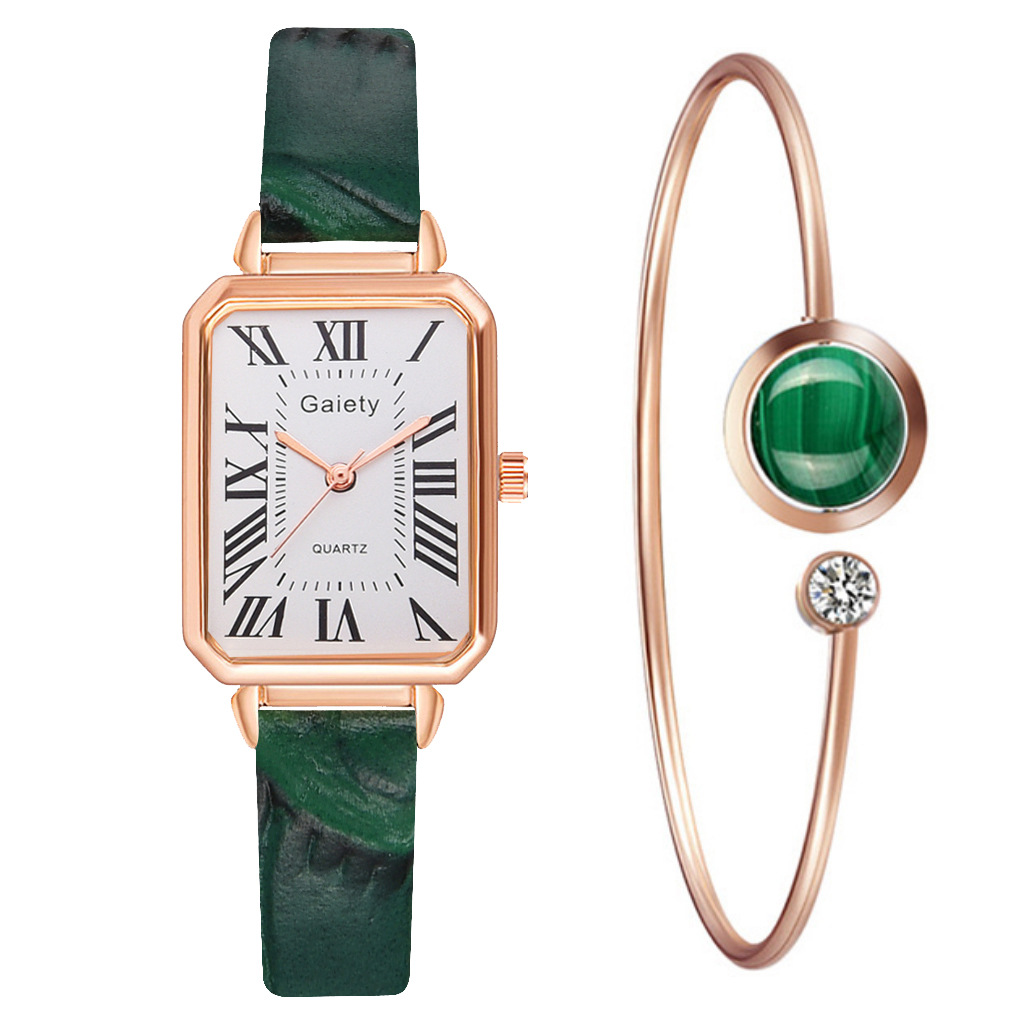 Relojes Para Mujer Reloj Mujer Marcas Famosas De Lujo Relojes De Cuarzo Para Mujer Mujer Correa de bambú coreana para mujer, Reloj de pulsera de cuarzo con números romanos cuadrados, conjunto de: 7