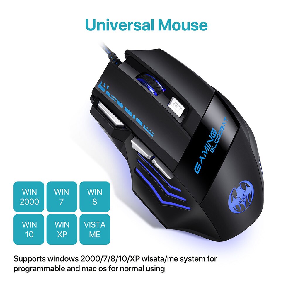 PINZHENG Wired Gaming Mouse 7200 DPI 7 Buttons Optical Mice With LED Backlight Ergonomic For Overwatch Game Laptop Computer