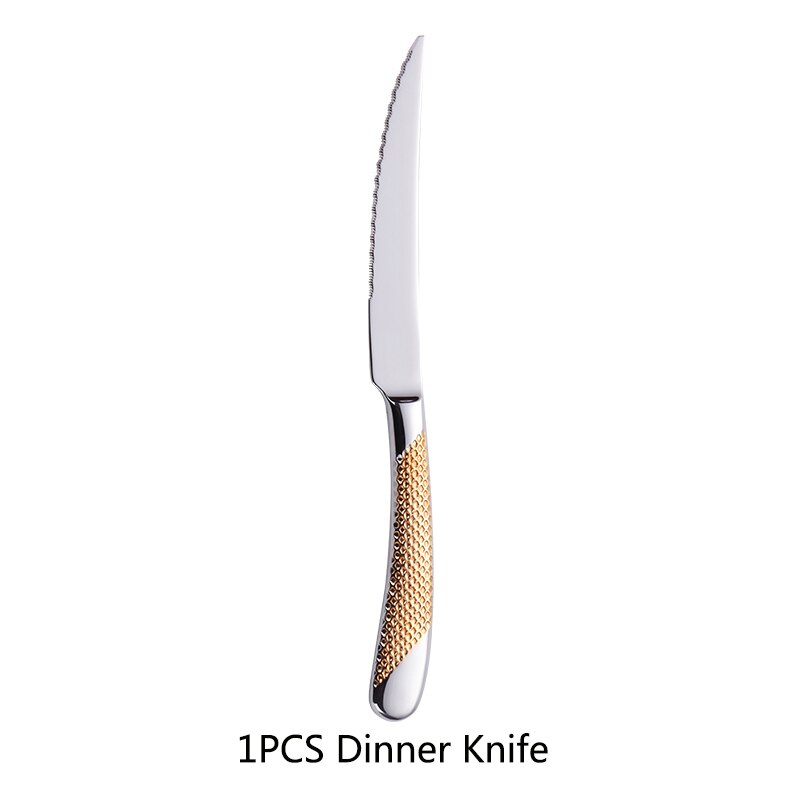 304 Stainless Steel Luxury Flatware Cutlery Set Silver Kitchen Tableware Set Dinnerware Fork Spoon Knife Western Gold Dinner Set: 1pcs Gold Knife