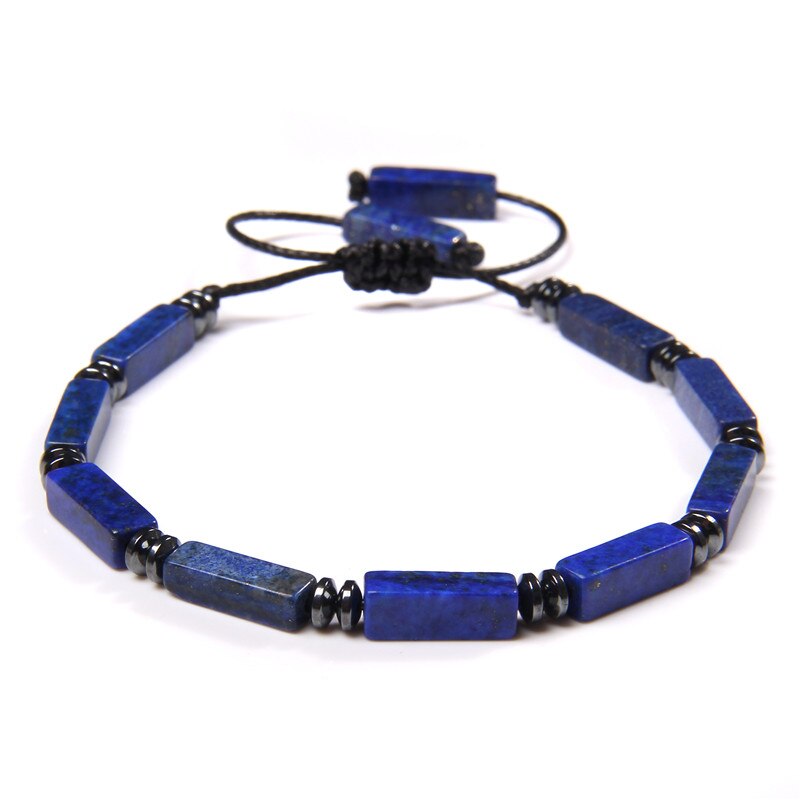 Bracelet tressé en forme de Tube carré pour homme et femme, bijou en pierres de sang naturelles, ajustable, tendance, Yoga, énergie: lapis lazuli