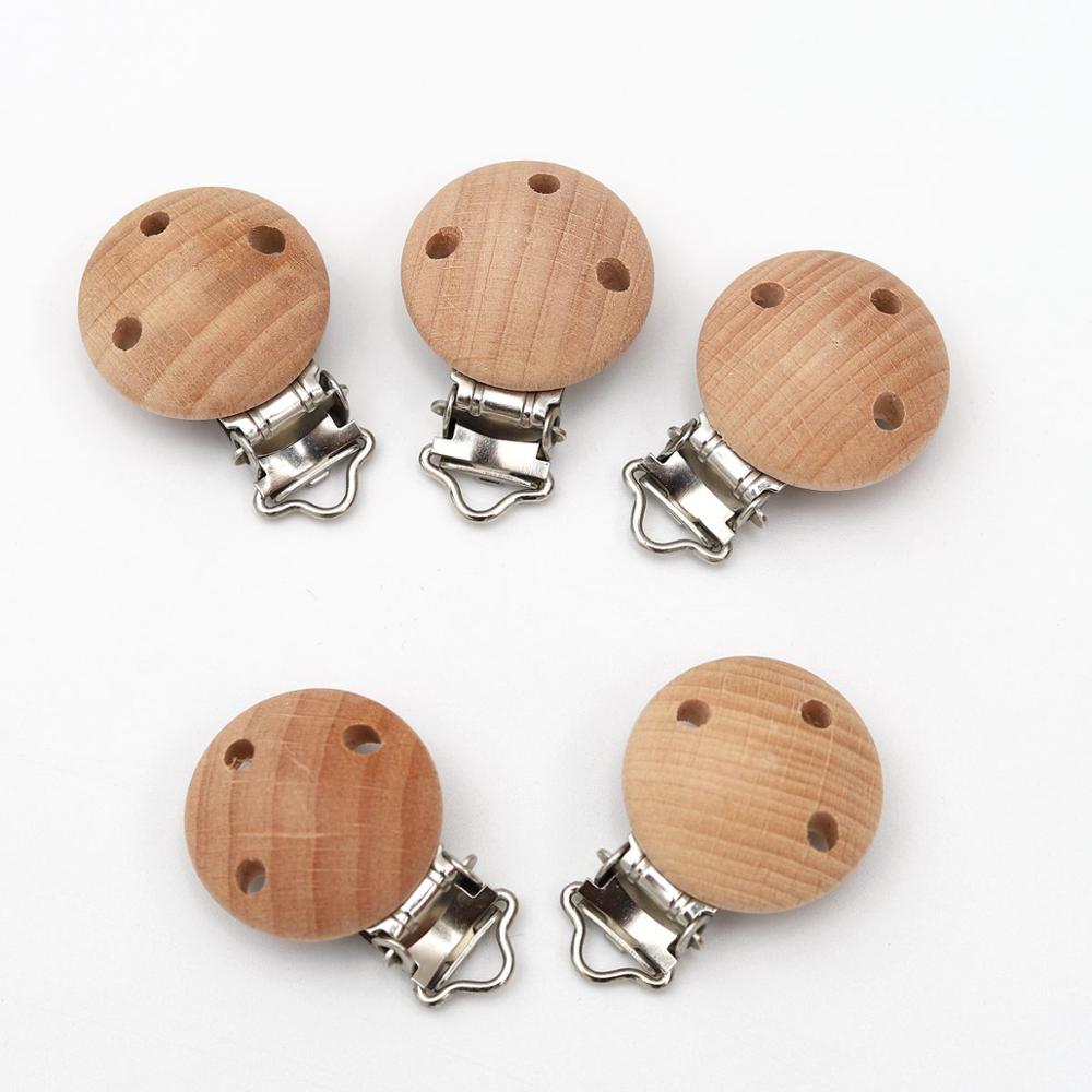 5/8 Stuks Baby Houten Clips Babyfopspeen Dummy Clip Houder Effen Kleur Natuurlijke Hout Babyvoeding Accessoires Fopspeen sluiting Metalen