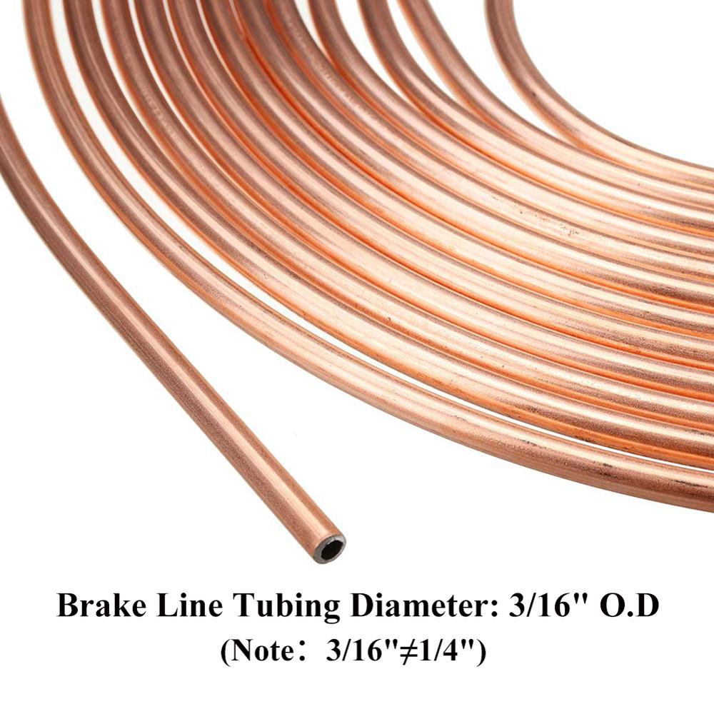 25ft/Roll Tube Coil 3/16" OD Copper Nickel Brake Line Tube Hose Transmission Shift Line Cable Wire Feeding Tube With 16PCS Nuts