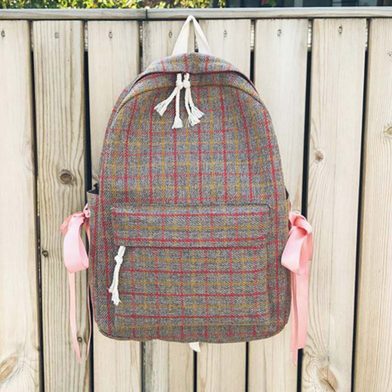 Ttou Mode Vrouwen Rugzak Student Meisje Schooltas Reistas Plaid Stijl Schoudertas Voor Vrouwen Rugzak Rugzak Knapzak: Grijs