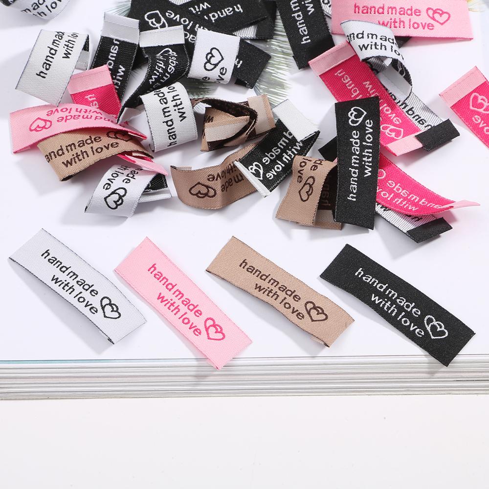 20 unids/lote 50x15x15mm hecho a mano etiqueta bordado impreso etiquetas ropa bandera etiqueta para prendas DIY Etiqueta de accesorios de costura