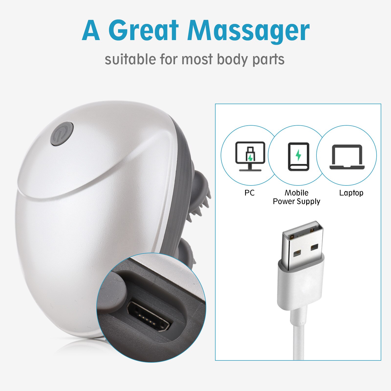 Electric Head Massager Cordless Hair Scalp Massager Kneading 6 Massage Nodes Handheld Scratcher Head Relaxing Scalp Massage Tool